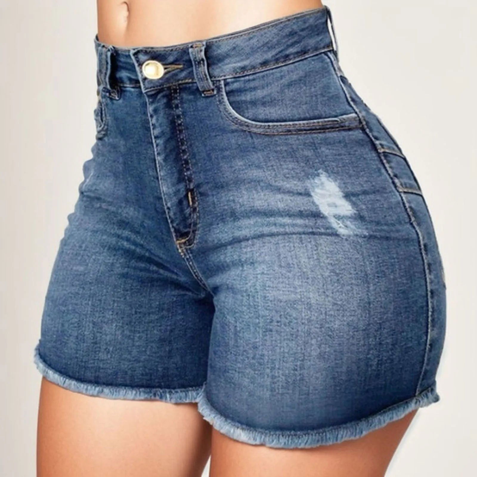 Hot Pants Sexy Women High Waist Denim Shorts Raw Edge Wrapped Hip Stretchy Shorts Summer Retro Ripped Jeans Solid Streetwear - Fashionqueene.com-ladies shorts