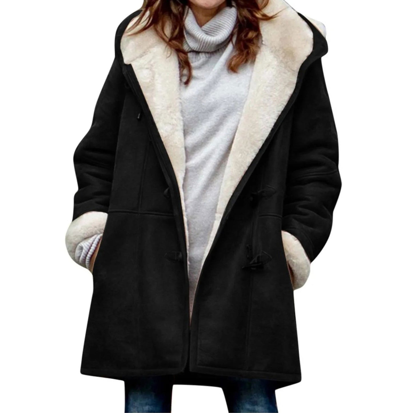 Jacket For Women Fuzzy Solid Fleece Hooded Plus - Fashionqueene.com-coat