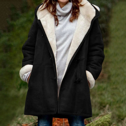 Jacket For Women Fuzzy Solid Fleece Hooded Plus - Fashionqueene.com-coat