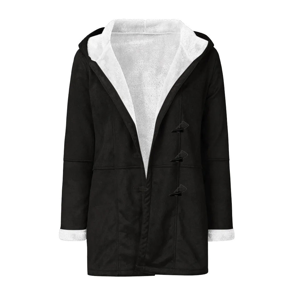 Jacket For Women Fuzzy Solid Fleece Hooded Plus - Fashionqueene.com-coat