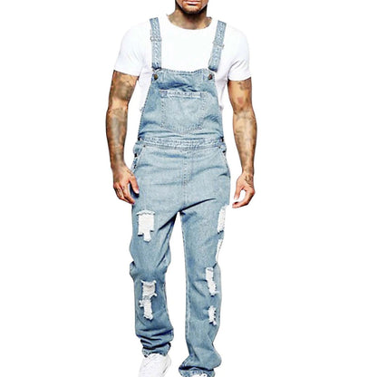 Jeans For Men Fall Hot Ripped Suspenders Denim Jumpsuit Popular Fashionable Work Clothes New Pants Man Streetwear Slacks - Fashionqueene.com-mens jumpsuit