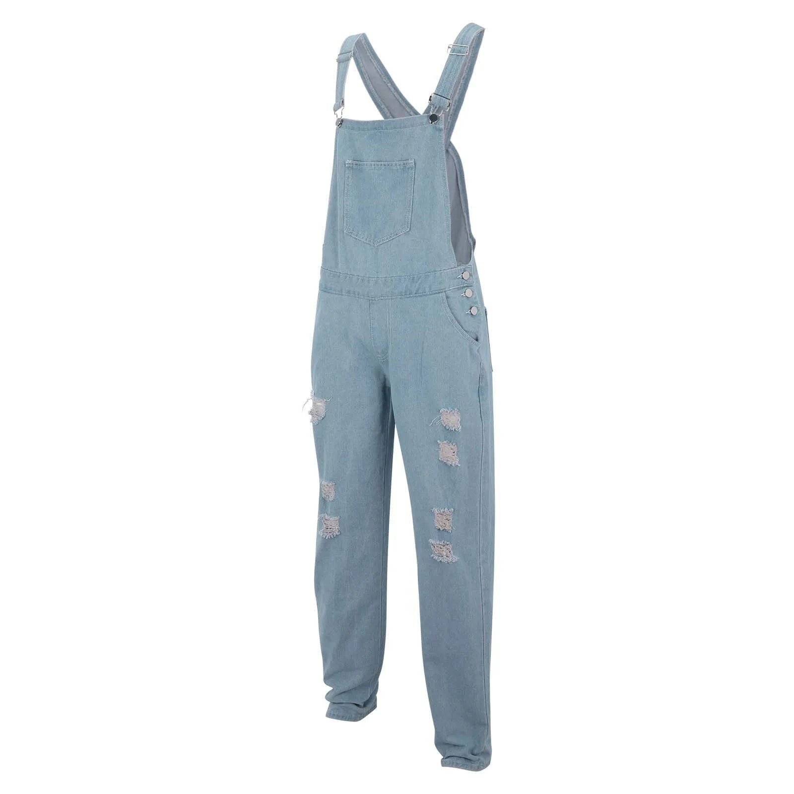 Jeans For Men Fall Hot Ripped Suspenders Denim Jumpsuit Popular Fashionable Work Clothes New Pants Man Streetwear Slacks - Fashionqueene.com-mens jumpsuit