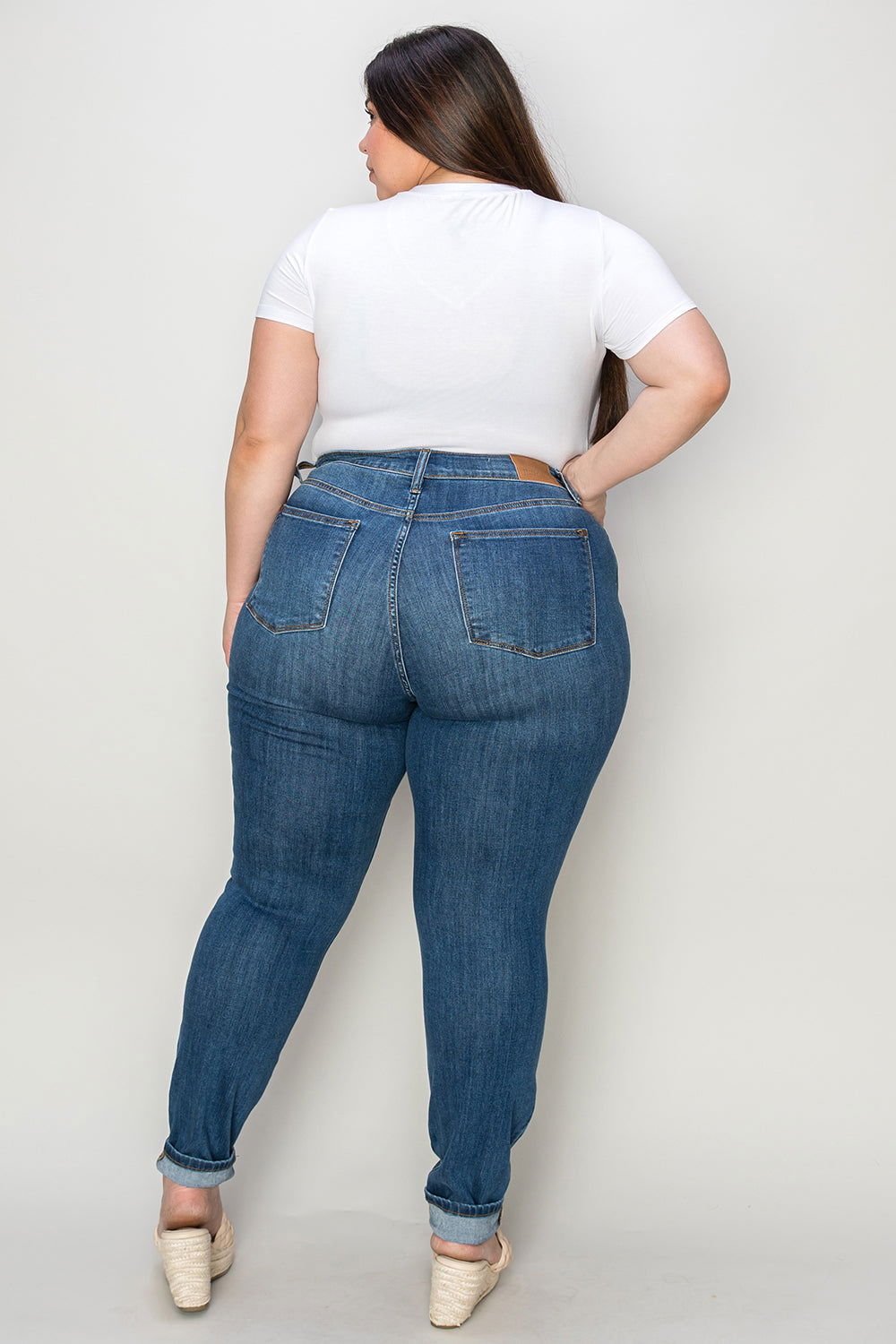 Judy Blue Full Size Cuffed Hem Low Waist Skinny Jeans - Fashionqueene.com-Judy Blue Full Size Cuffed Hem Low Waist Skinny Jeans