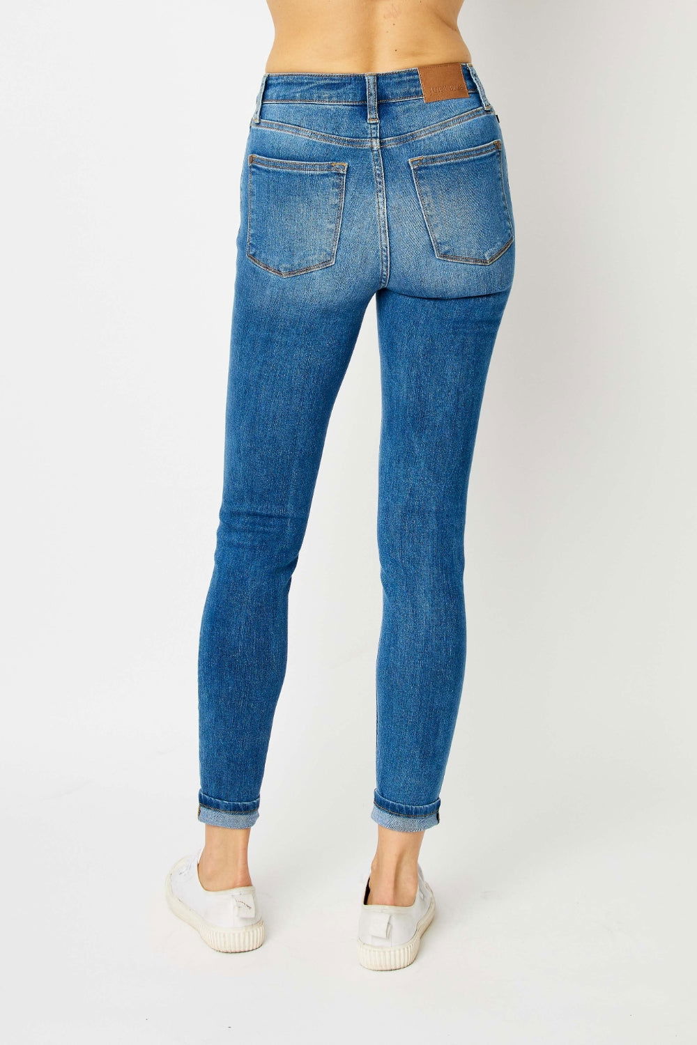 Judy Blue Full Size Cuffed Hem Low Waist Skinny Jeans - Fashionqueene.com-Judy Blue Full Size Cuffed Hem Low Waist Skinny Jeans