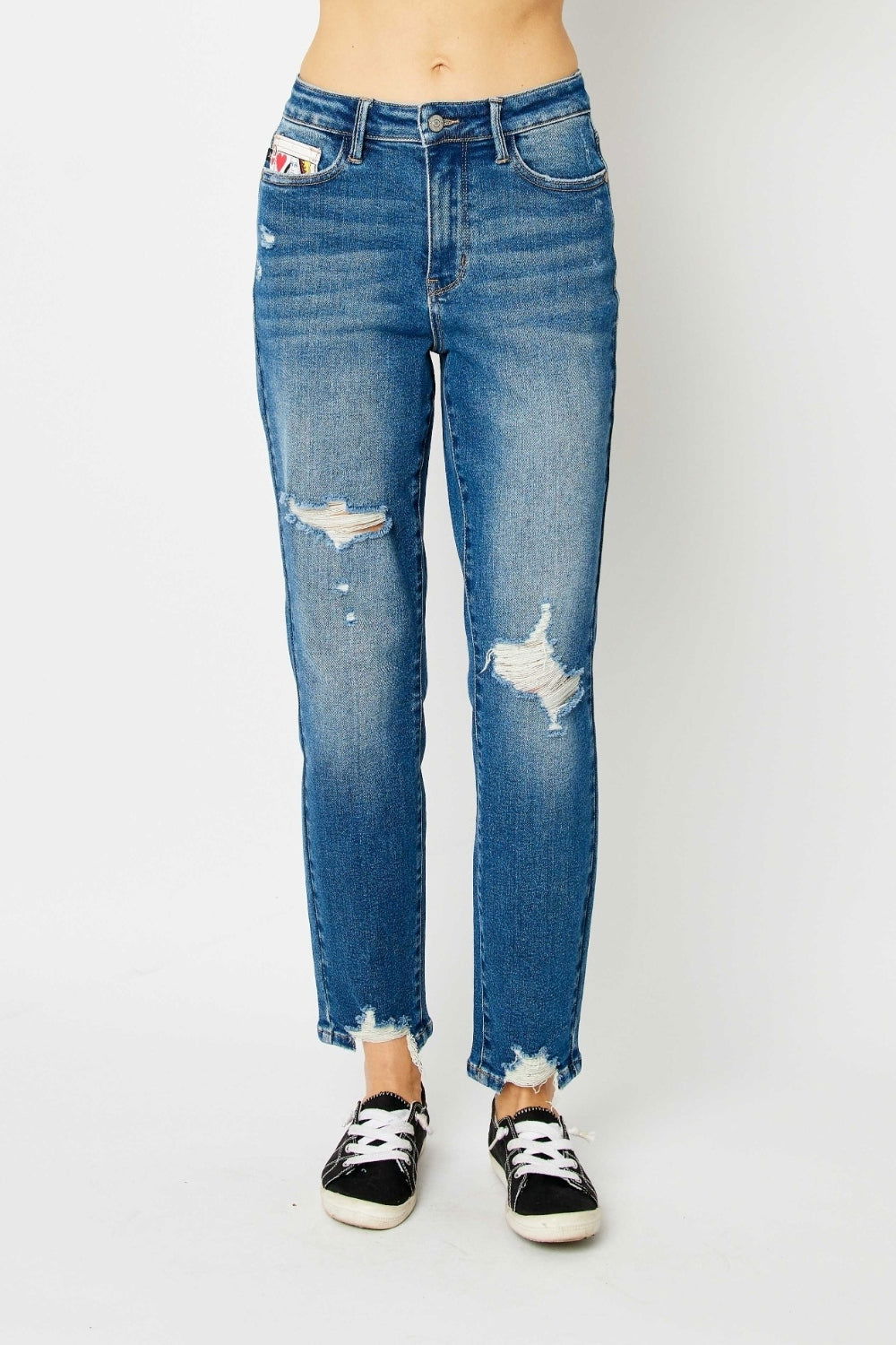 Judy Blue Full Size Distressed Slim Jeans - Fashionqueene.com-Judy Blue Full Size Distressed Slim Jeans