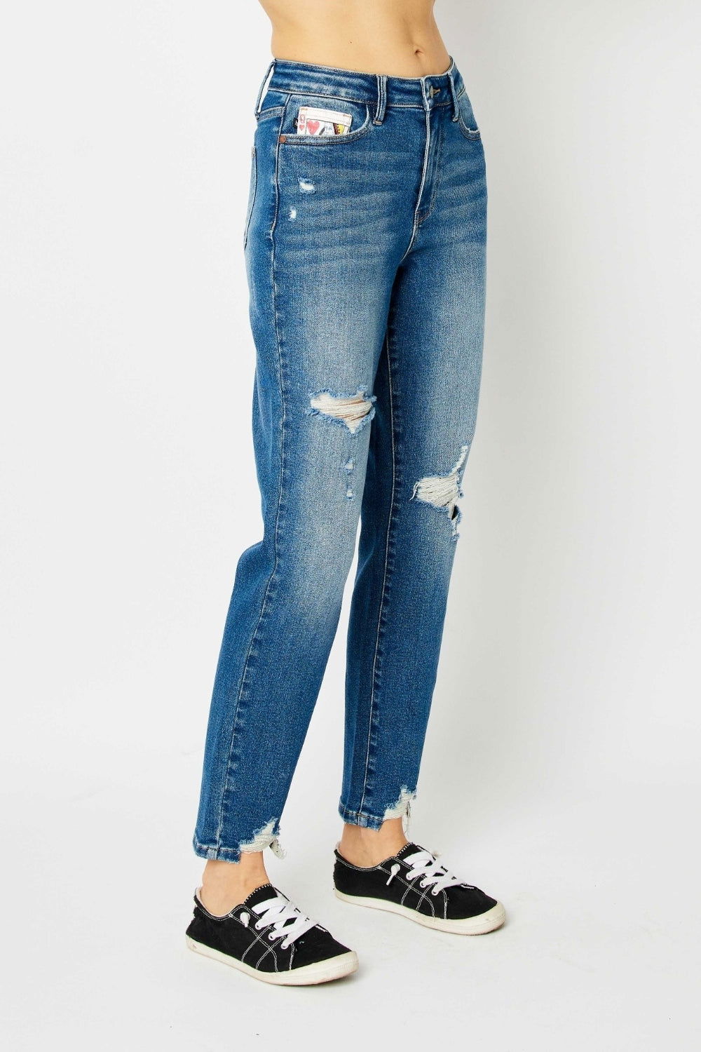 Judy Blue Full Size Distressed Slim Jeans - Fashionqueene.com-Judy Blue Full Size Distressed Slim Jeans