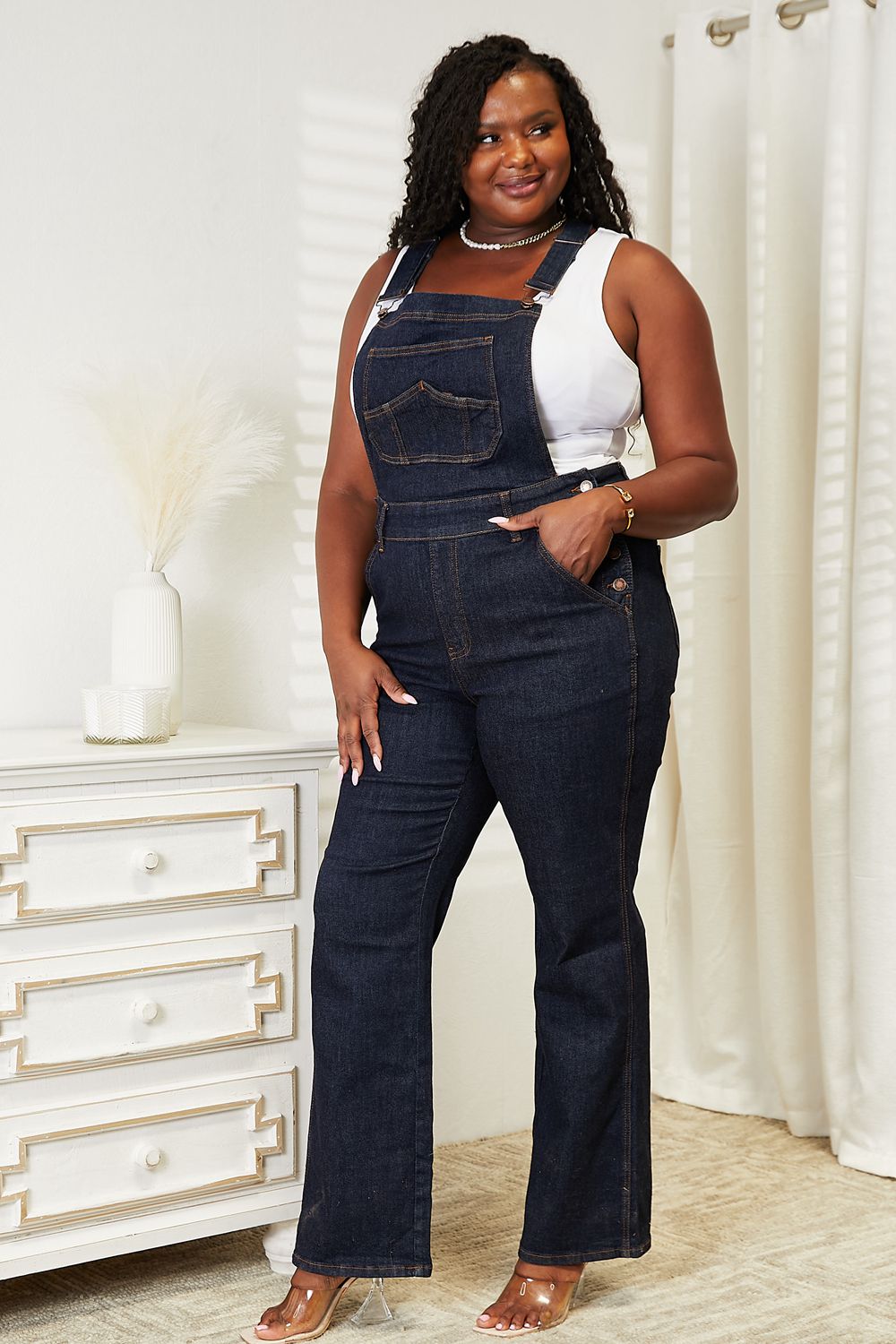 Judy Blue Full Size High Waist Classic Denim Overalls - Fashionqueene.com-Judy Blue Full Size High Waist Classic Denim Overalls