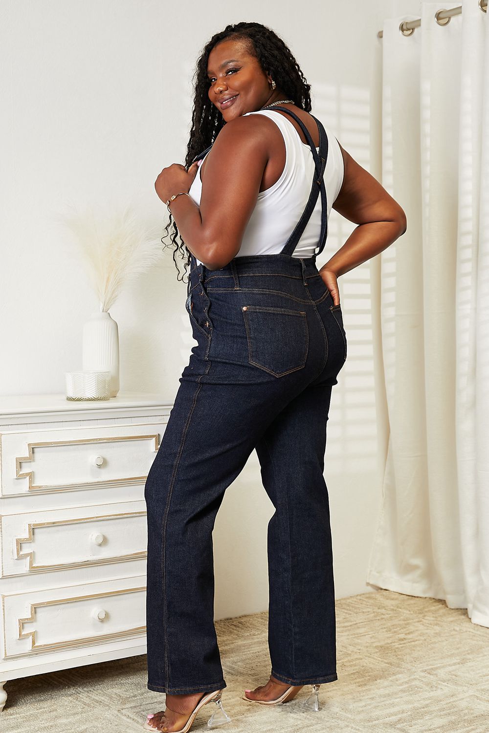 Judy Blue Full Size High Waist Classic Denim Overalls - Fashionqueene.com-Judy Blue Full Size High Waist Classic Denim Overalls