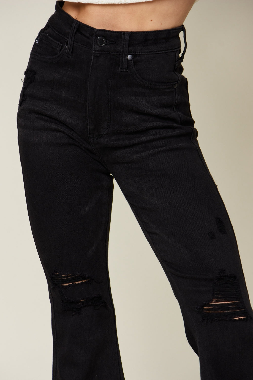 Judy Blue Full Size High Waist Distressed Flare Jeans - Fashionqueene.com-Pants