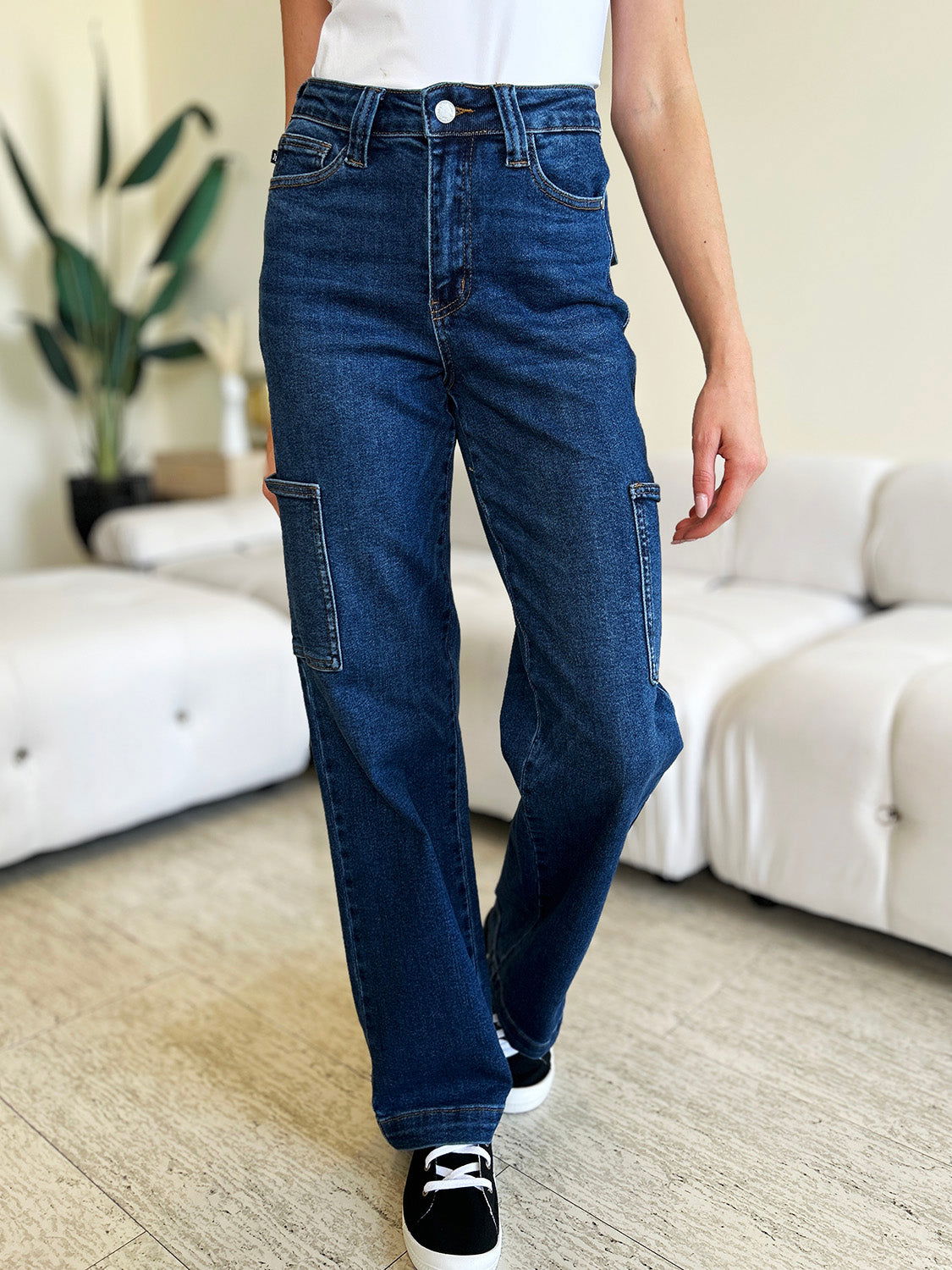 Judy Blue Full Size High Waist Straight Cargo Jeans - Fashionqueene.com-Judy Blue Full Size High Waist Straight Cargo Jeans