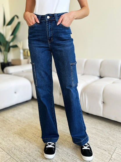 Judy Blue Full Size High Waist Straight Cargo Jeans - Fashionqueene.com-Judy Blue Full Size High Waist Straight Cargo Jeans