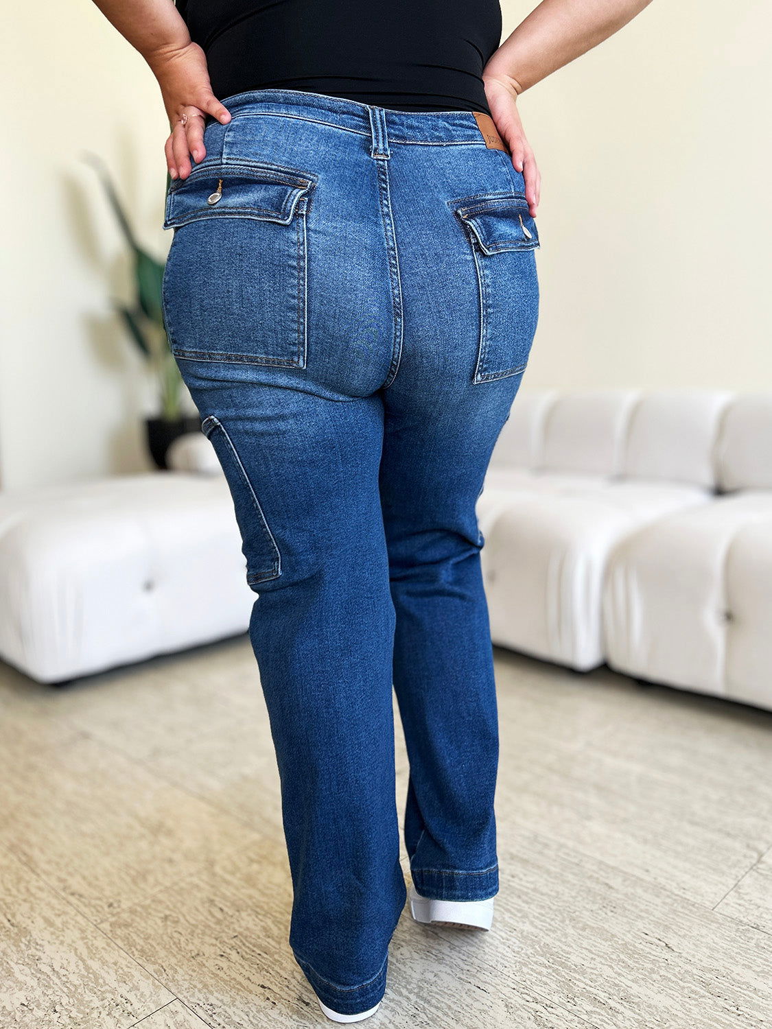 Judy Blue Full Size High Waist Straight Cargo Jeans - Fashionqueene.com-Judy Blue Full Size High Waist Straight Cargo Jeans