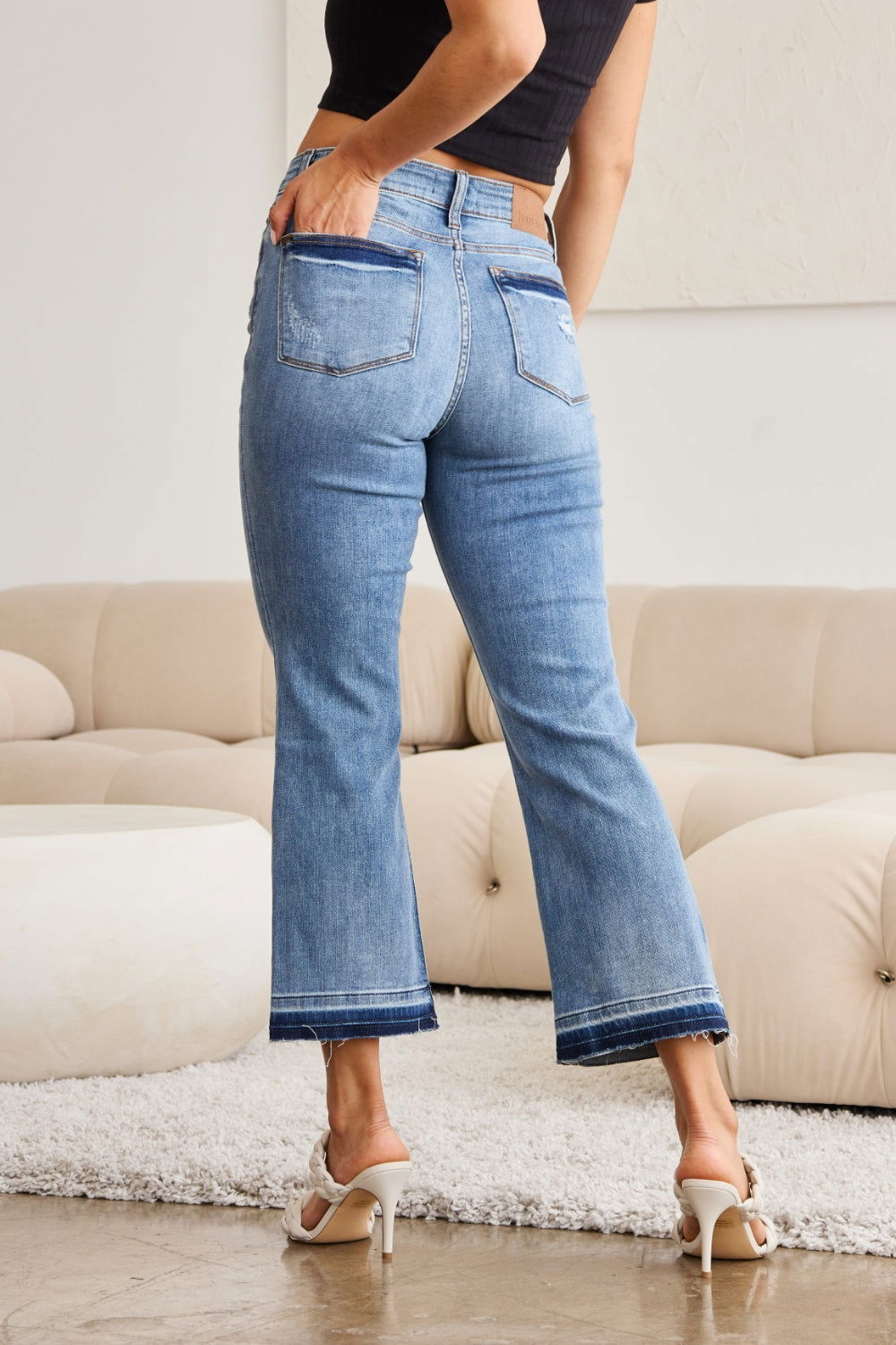 Judy Blue Full Size Release Hem Cropped Bootcut Jeans - Fashionqueene.com-Judy blue capris