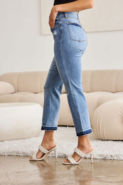 Judy Blue Full Size Release Hem Cropped Bootcut Jeans - Fashionqueene.com-Judy blue capris