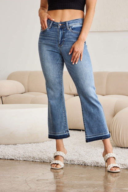 Judy Blue Full Size Release Hem Cropped Bootcut Jeans - Fashionqueene.com-Judy blue capris