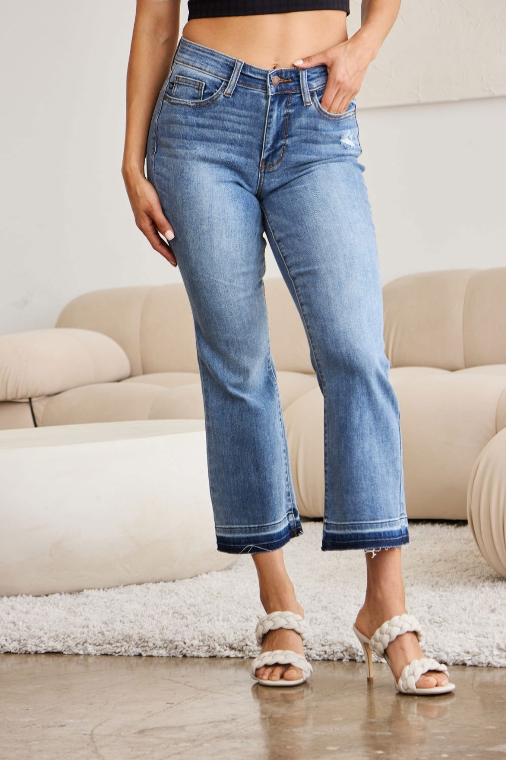 Judy Blue Full Size Release Hem Cropped Bootcut Jeans - Fashionqueene.com-Judy blue capris