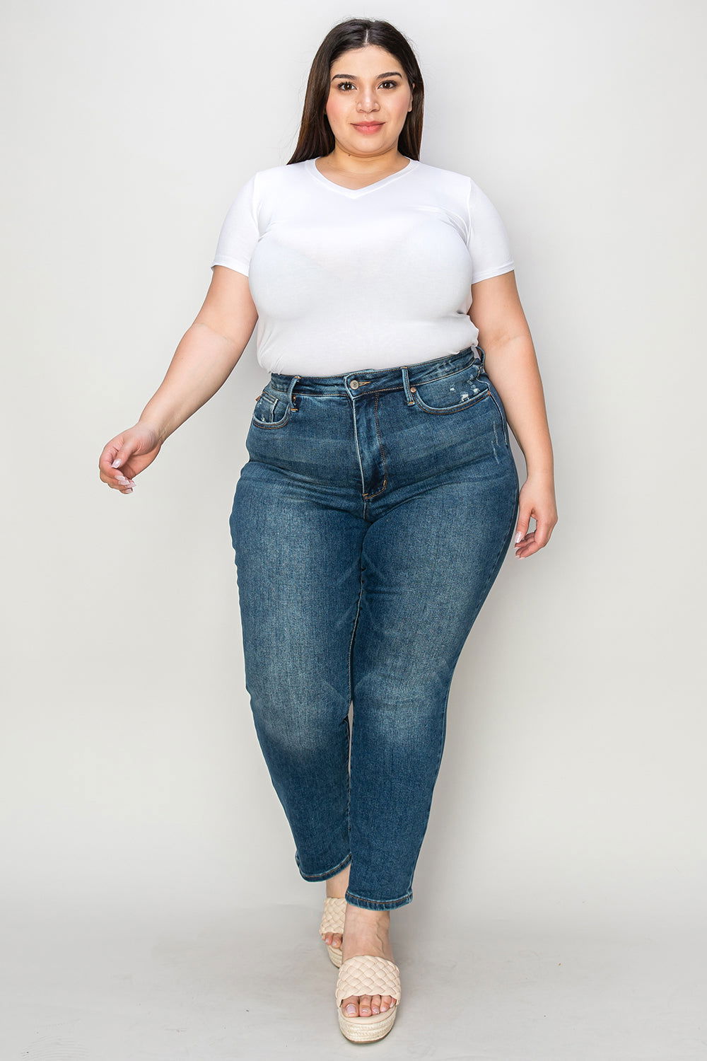 Judy Blue Full Size Tummy Control High Waist Slim Jeans - Fashionqueene.com-Judy Blue Full Size Tummy Control High Waist Slim Jeans