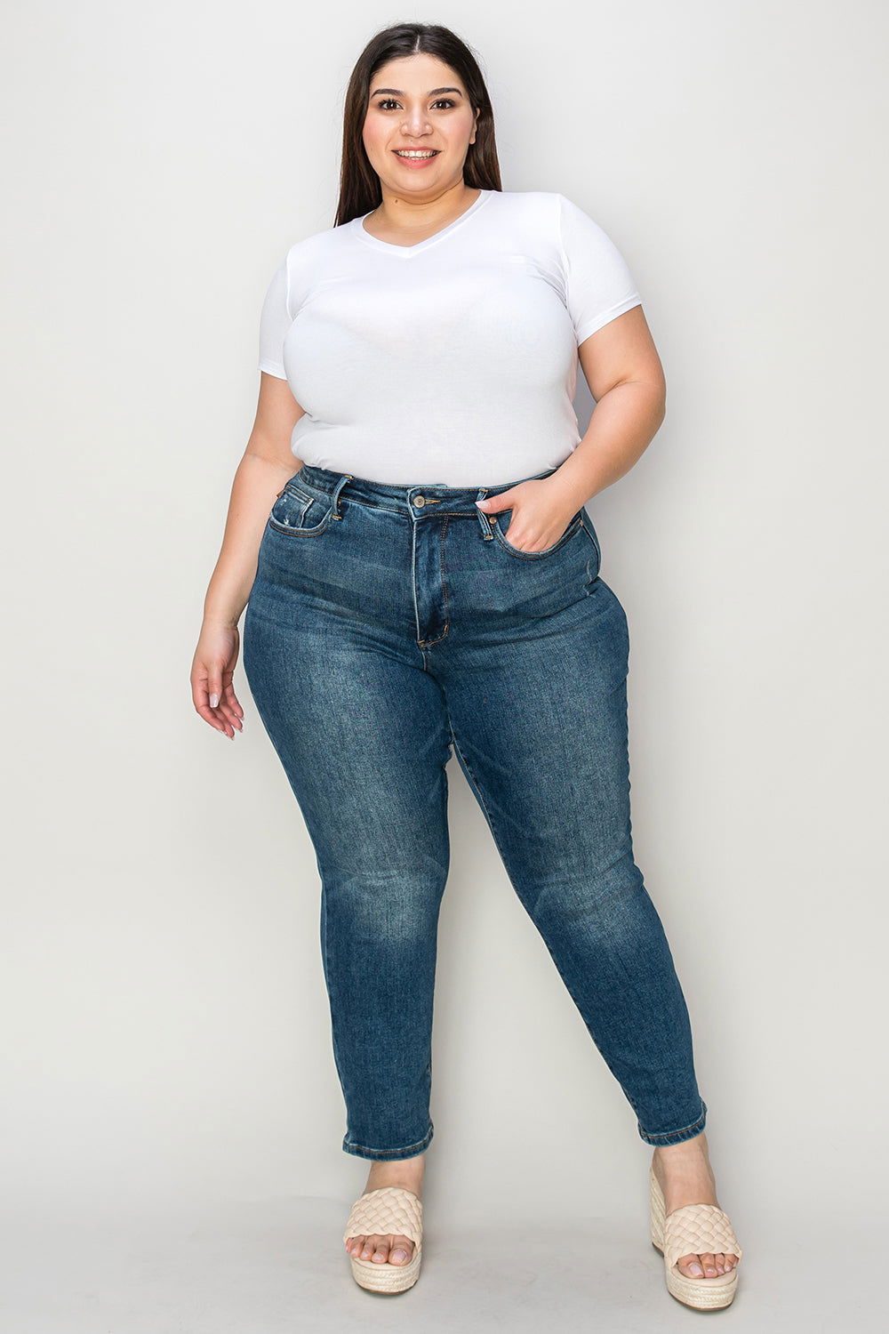 Judy Blue Full Size Tummy Control High Waist Slim Jeans - Fashionqueene.com-Judy Blue Full Size Tummy Control High Waist Slim Jeans