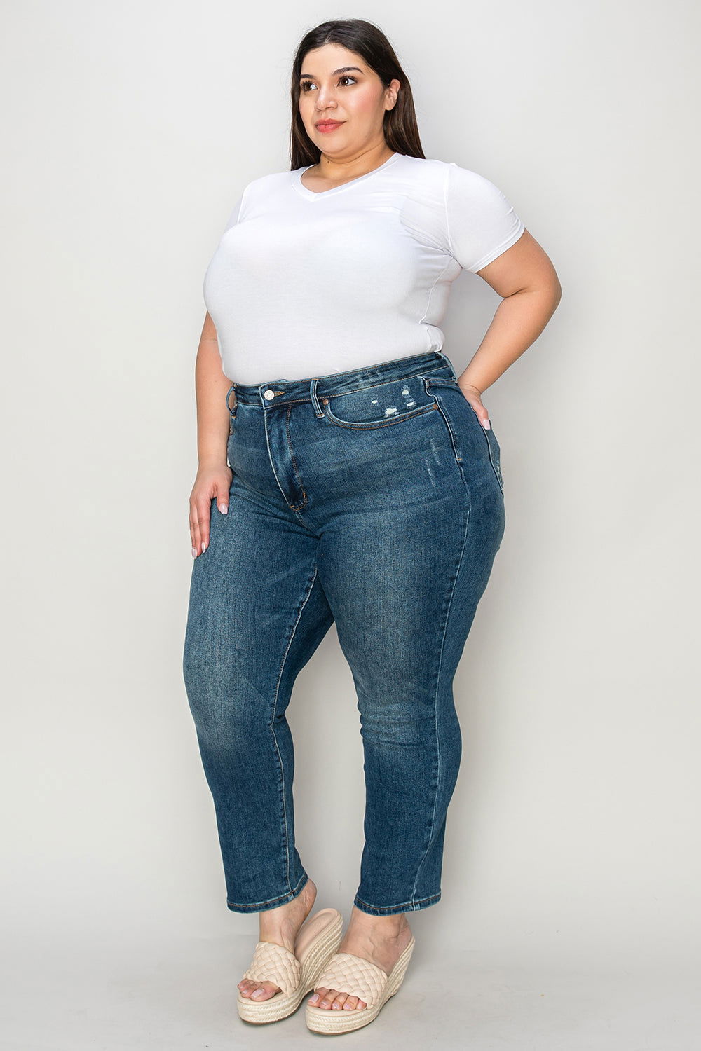 Judy Blue Full Size Tummy Control High Waist Slim Jeans - Fashionqueene.com-Judy Blue Full Size Tummy Control High Waist Slim Jeans