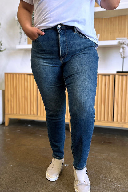 Judy Blue Full Size Tummy Control High Waist Slim Jeans - Fashionqueene.com-Judy Blue Full Size Tummy Control High Waist Slim Jeans