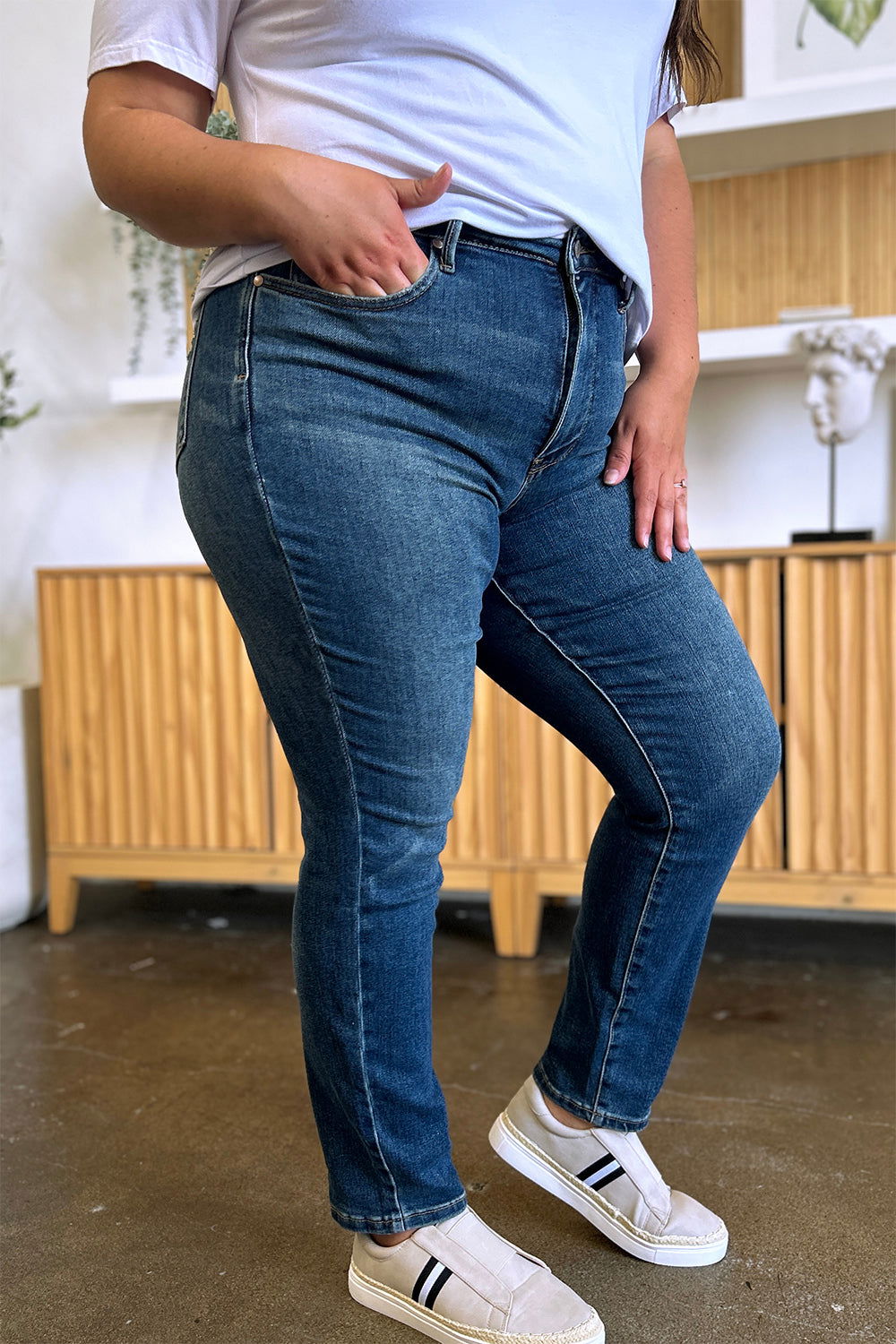 Judy Blue Full Size Tummy Control High Waist Slim Jeans - Fashionqueene.com-Judy Blue Full Size Tummy Control High Waist Slim Jeans