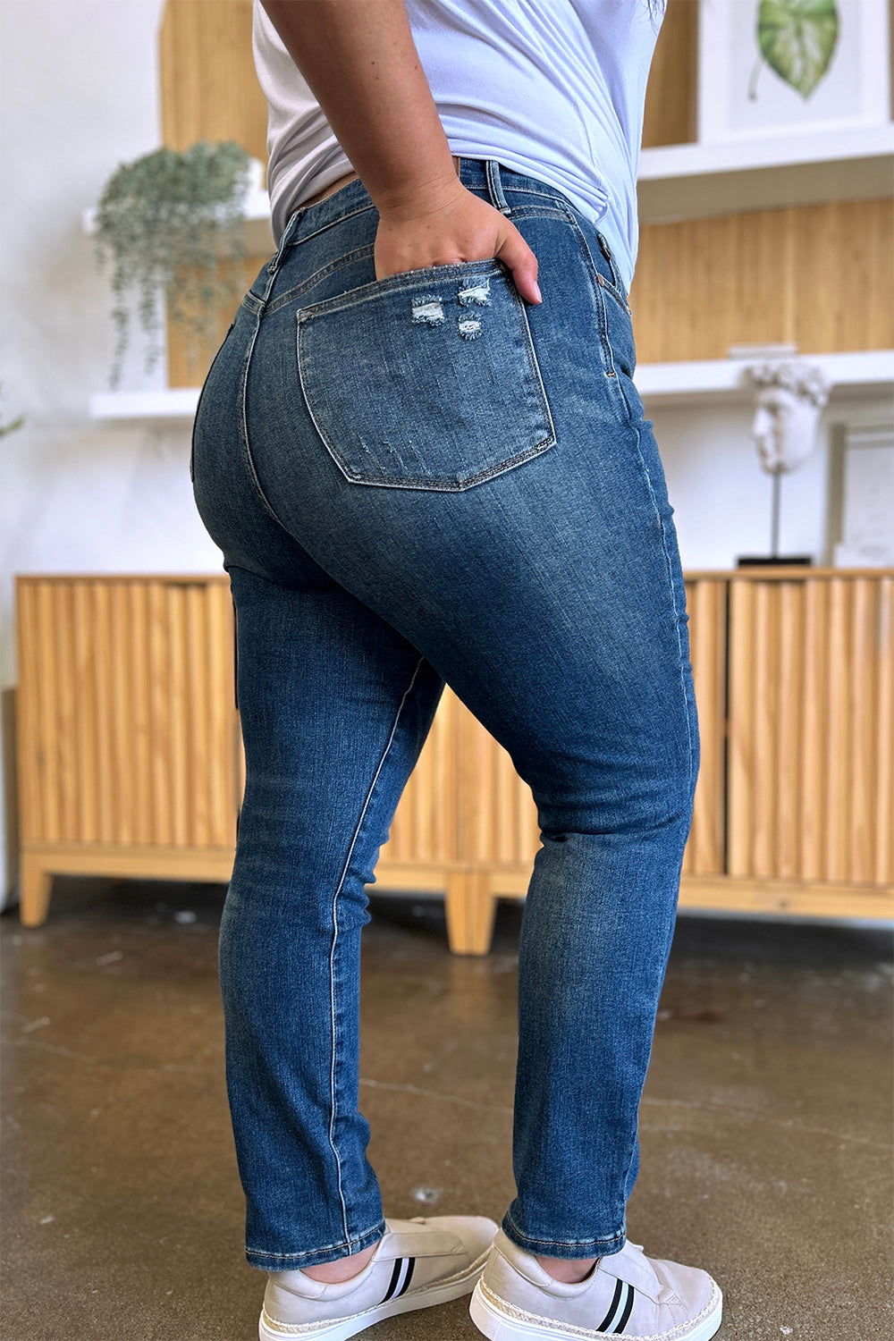 Judy Blue Full Size Tummy Control High Waist Slim Jeans - Fashionqueene.com-Judy Blue Full Size Tummy Control High Waist Slim Jeans