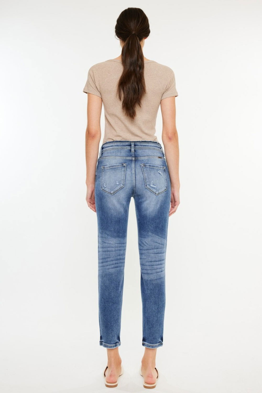 Kancan High Rise Distressed Mom Jeans - Fashionqueene.com-Kancan High Rise Distressed Mom Jeans