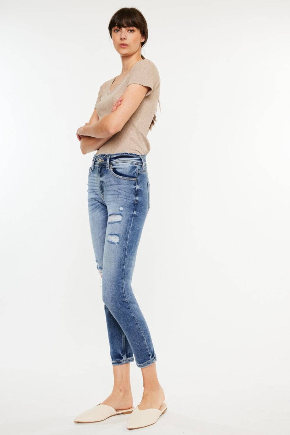 Kancan High Rise Distressed Mom Jeans - Fashionqueene.com-Kancan High Rise Distressed Mom Jeans