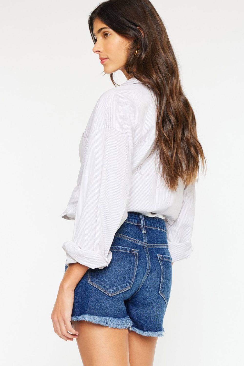 Kancan High Rise Frayed Hem Denim Shorts - Fashionqueene.com-Kancan High Rise Frayed Hem Denim Shorts