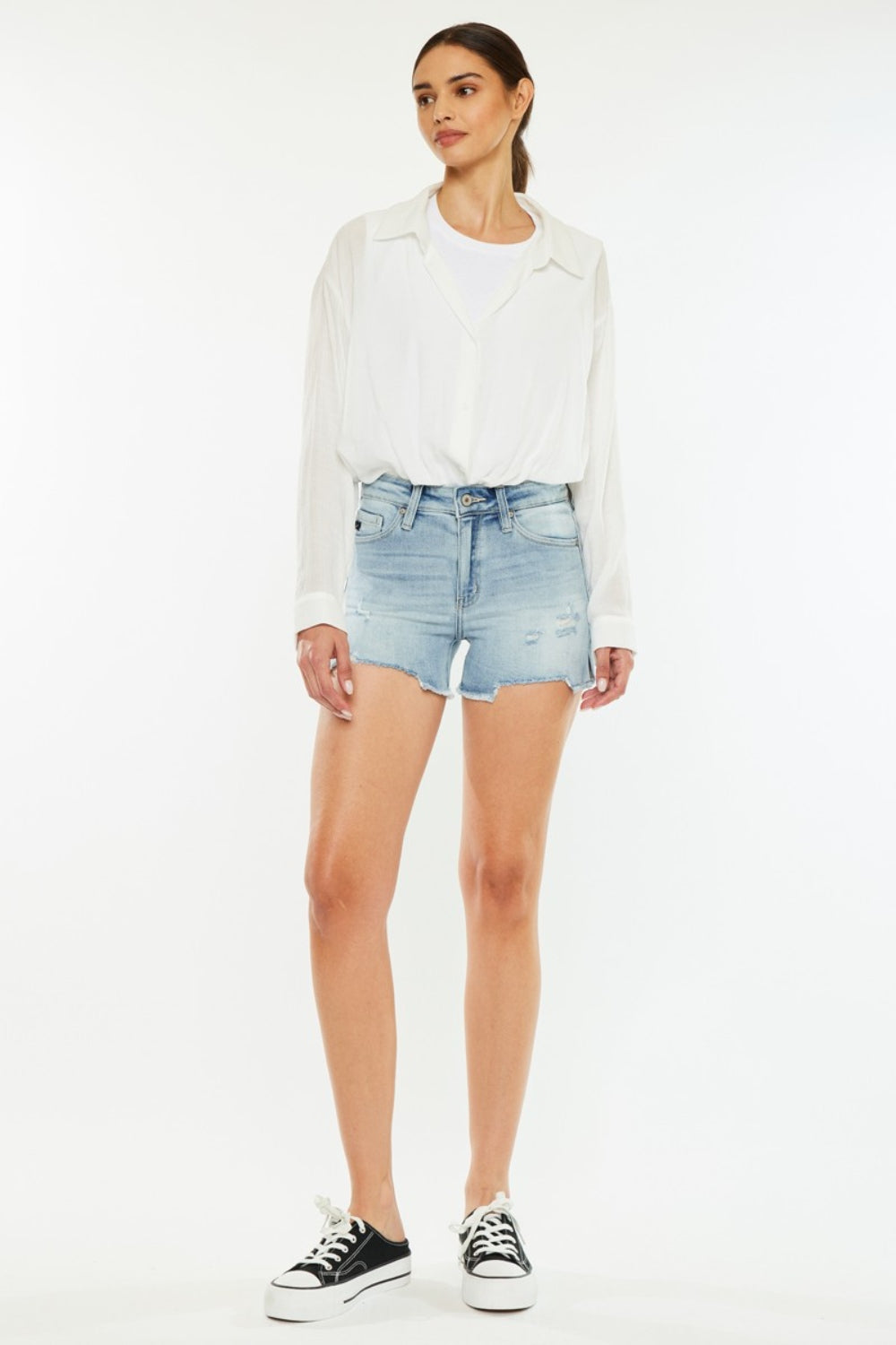 Kancan High Rise Side Slit Denim Shorts - Fashionqueene.com-Kancan High Rise Side Slit Denim Shorts