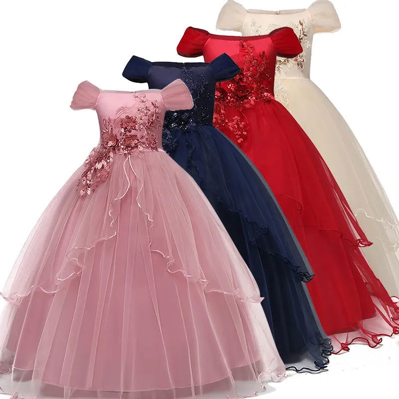 Kid Wedding Dresses for Girls Elegant Flower Princess Long Gown Baby Girl Christmas Dress vestidos infantil Size 6 12 14 Years - Fashionqueene.com-