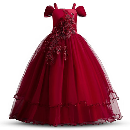 Kid Wedding Dresses for Girls Elegant Flower Princess Long Gown Baby Girl Christmas Dress vestidos infantil Size 6 12 14 Years - Fashionqueene.com-