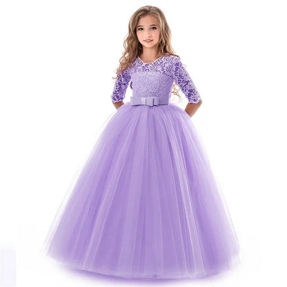 Kid Wedding Dresses for Girls Elegant Flower Princess Long Gown Baby Girl Christmas Dress vestidos infantil Size 6 12 14 Years - Fashionqueene.com-