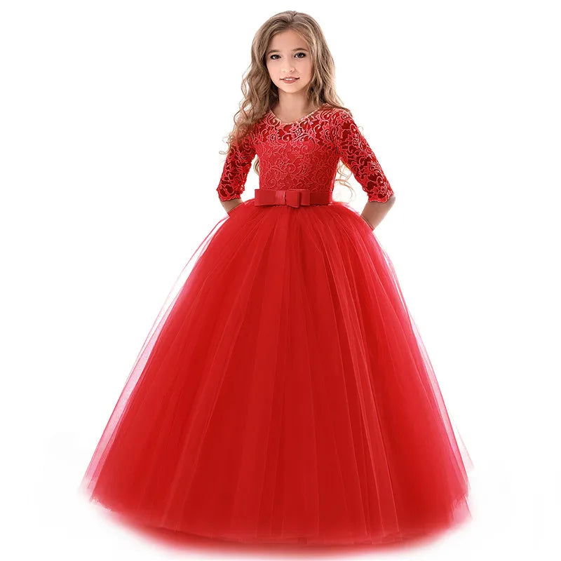 Kid Wedding Dresses for Girls Elegant Flower Princess Long Gown Baby Girl Christmas Dress vestidos infantil Size 6 12 14 Years - Fashionqueene.com-