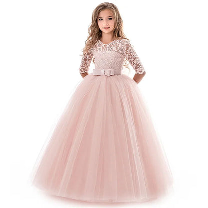 Kid Wedding Dresses for Girls Elegant Flower Princess Long Gown Baby Girl Christmas Dress vestidos infantil Size 6 12 14 Years - Fashionqueene.com-