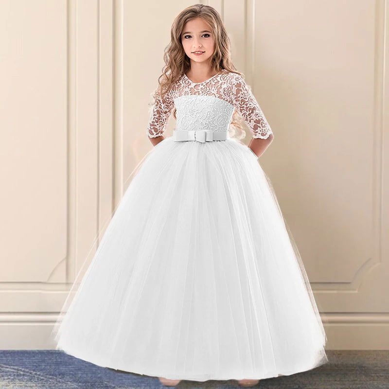 Kid Wedding Dresses for Girls Elegant Flower Princess Long Gown Baby Girl Christmas Dress vestidos infantil Size 6 12 14 Years - Fashionqueene.com-