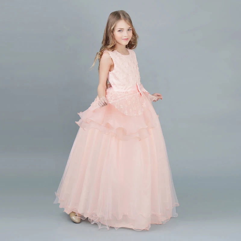 Kid Wedding Dresses for Girls Elegant Flower Princess Long Gown Baby Girl Christmas Dress vestidos infantil Size 6 12 14 Years - Fashionqueene.com-