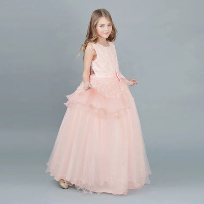 Kid Wedding Dresses for Girls Elegant Flower Princess Long Gown Baby Girl Christmas Dress vestidos infantil Size 6 12 14 Years - Fashionqueene.com-