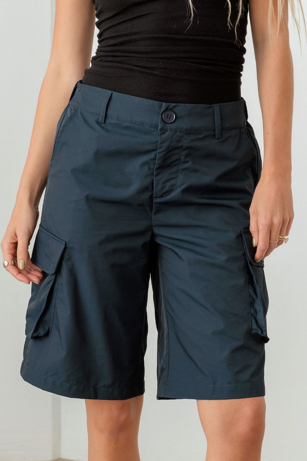 Le Lis Navy Cargo Bermuda Shorts - Fashionqueene.com-Le Lis Navy Cargo Bermuda Shorts