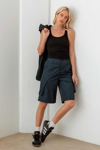 Le Lis Navy Cargo Bermuda Shorts - Fashionqueene.com-Le Lis Navy Cargo Bermuda Shorts