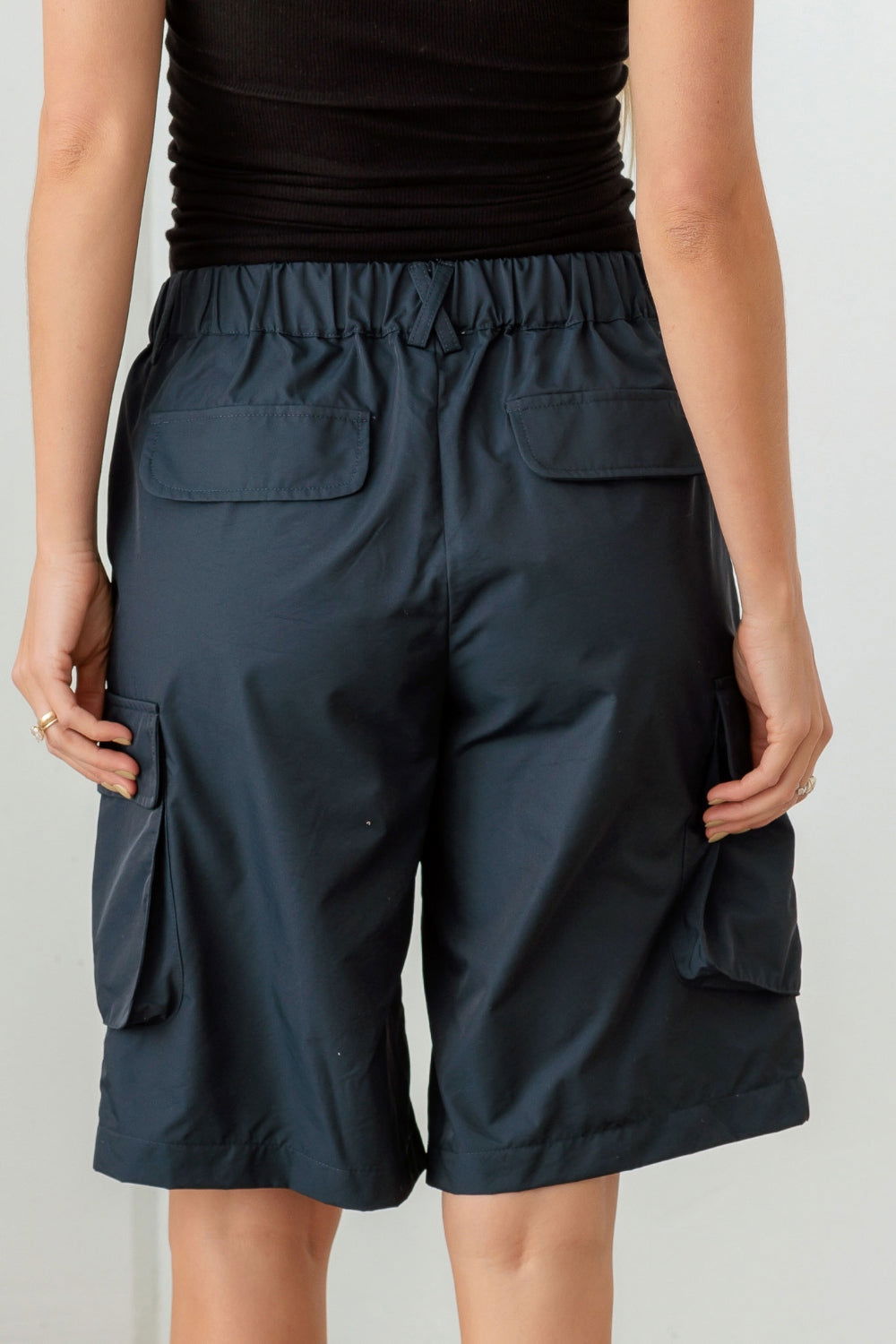 Le Lis Navy Cargo Bermuda Shorts - Fashionqueene.com-Le Lis Navy Cargo Bermuda Shorts