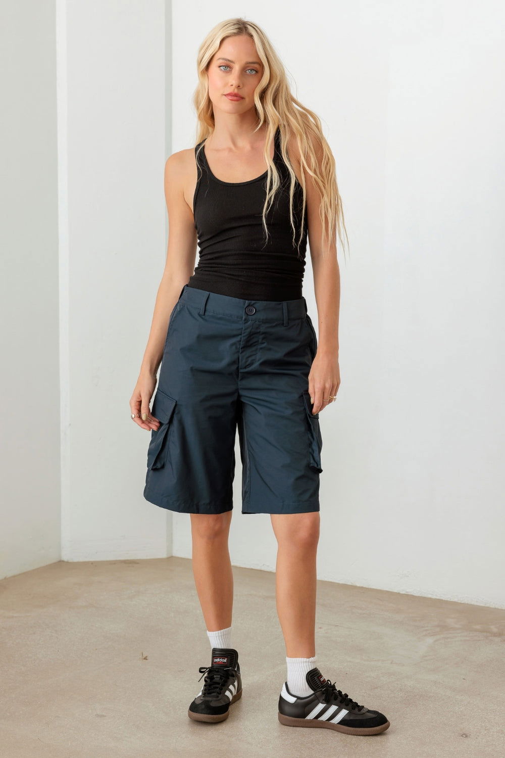 Le Lis Navy Cargo Bermuda Shorts - Fashionqueene.com-Le Lis Navy Cargo Bermuda Shorts