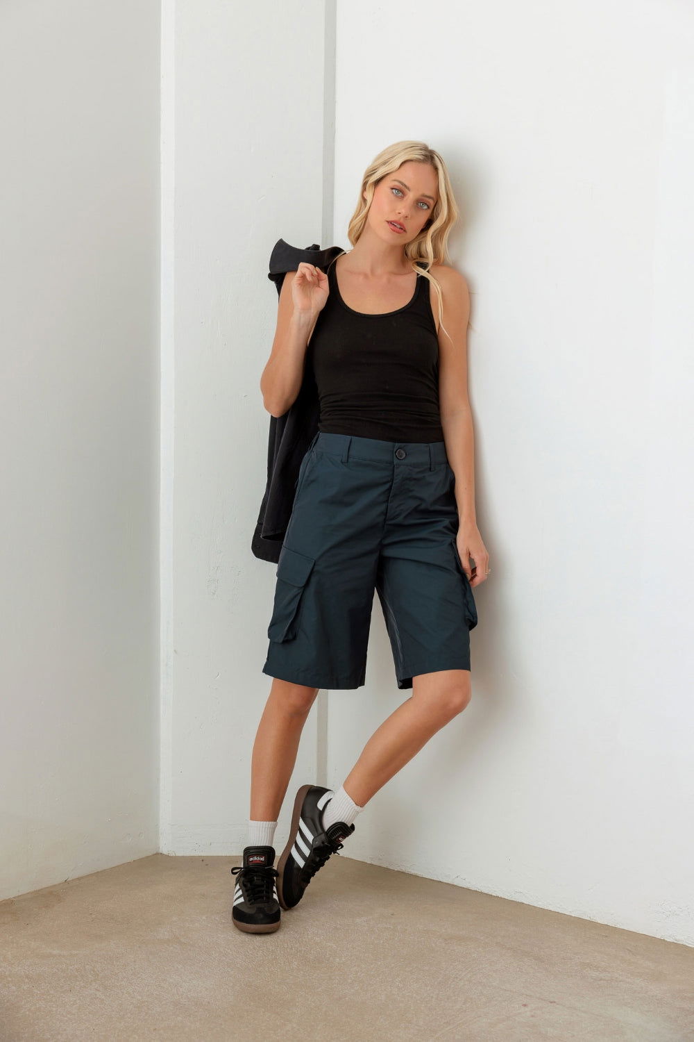 Le Lis Navy Cargo Bermuda Shorts - Fashionqueene.com-Le Lis Navy Cargo Bermuda Shorts