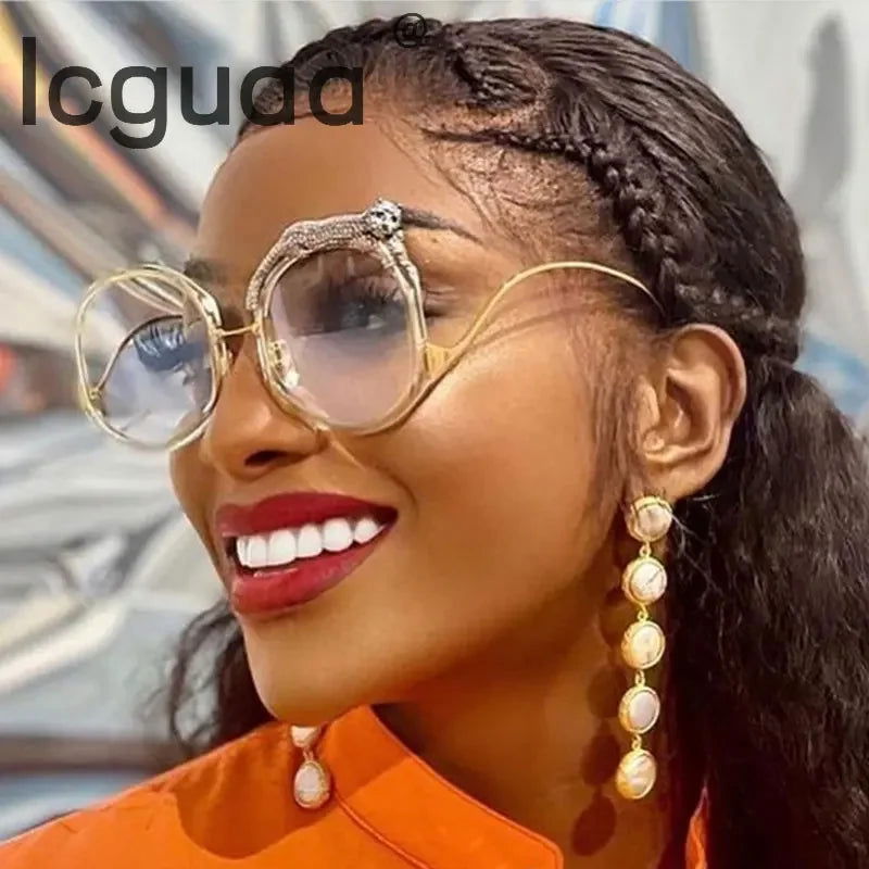 Luxury Round Crystal Sunglasses Brand Designer For Women Diamond Lion Decor Glasses Eyewear Shades Des Lunettes De Soleil UV400 - Fashionqueene.com-round sunglasses