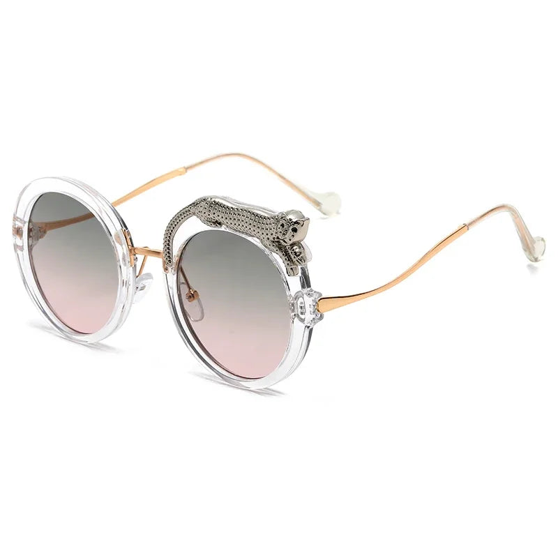 Luxury Round Crystal Sunglasses Brand Designer For Women Diamond Lion Decor Glasses Eyewear Shades Des Lunettes De Soleil UV400 - Fashionqueene.com-round sunglasses