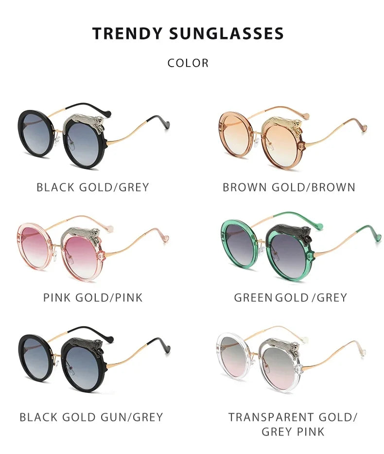 Luxury Round Crystal Sunglasses Brand Designer For Women Diamond Lion Decor Glasses Eyewear Shades Des Lunettes De Soleil UV400 - Fashionqueene.com-round sunglasses