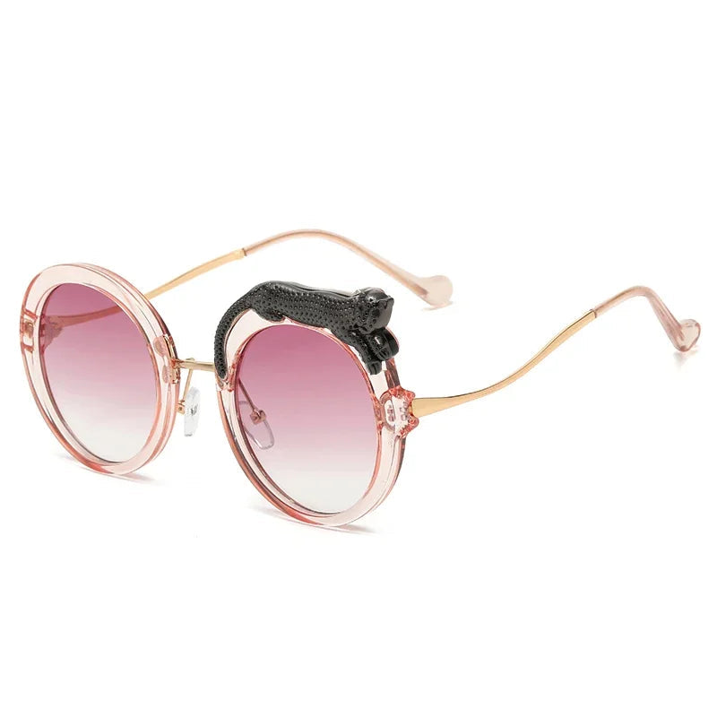 Luxury Round Crystal Sunglasses Brand Designer For Women Diamond Lion Decor Glasses Eyewear Shades Des Lunettes De Soleil UV400 - Fashionqueene.com-round sunglasses