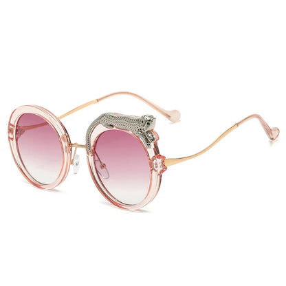 Luxury Round Crystal Sunglasses Brand Designer For Women Diamond Lion Decor Glasses Eyewear Shades Des Lunettes De Soleil UV400 - Fashionqueene.com-round sunglasses