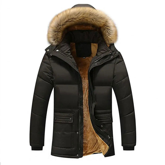 Men Padded Jacket Detachable Hat Fleece Lining Puffer Hooded - Fashionqueene.com-parka