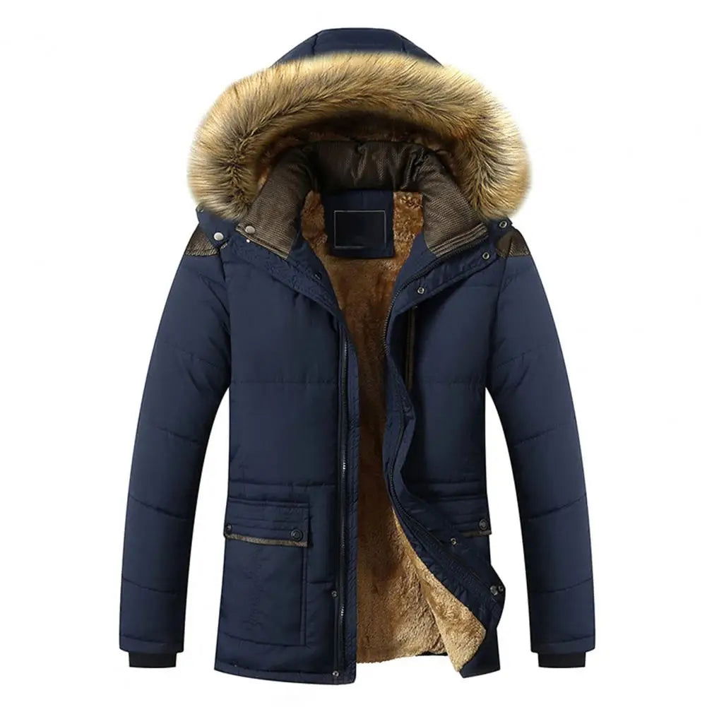 Men Padded Jacket Detachable Hat Fleece Lining Puffer Hooded - Fashionqueene.com-parka